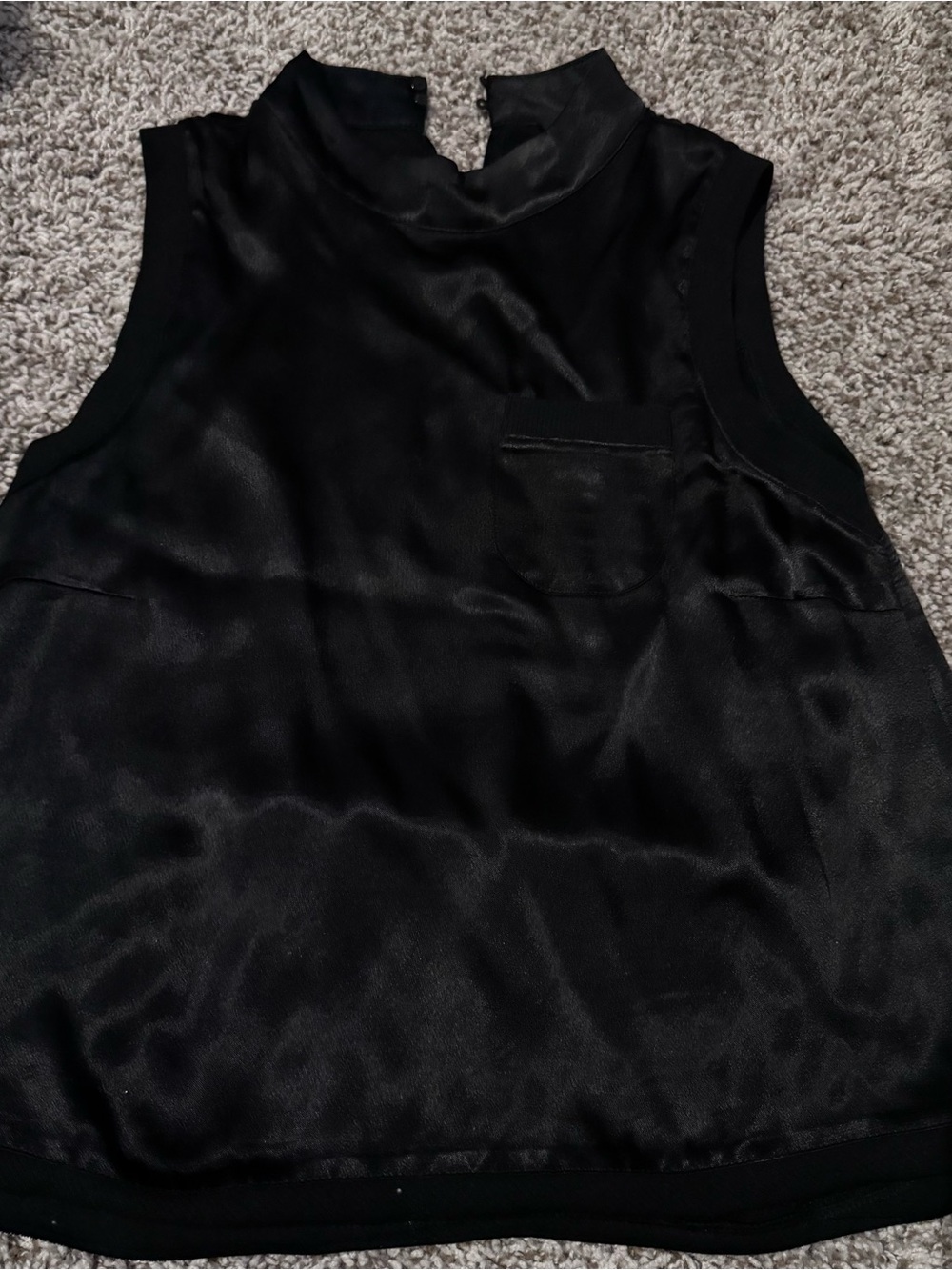 Sleeveless Mock Neck Black Satin Top
